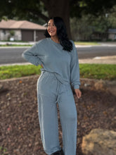 Load image into Gallery viewer, Blue Grey Round Neck Pant Set
